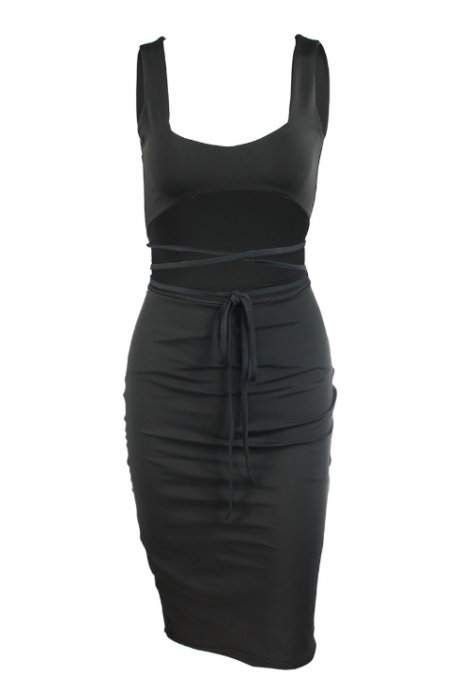 Hot style band sexy hollowed-out wrap hip nightclub dress