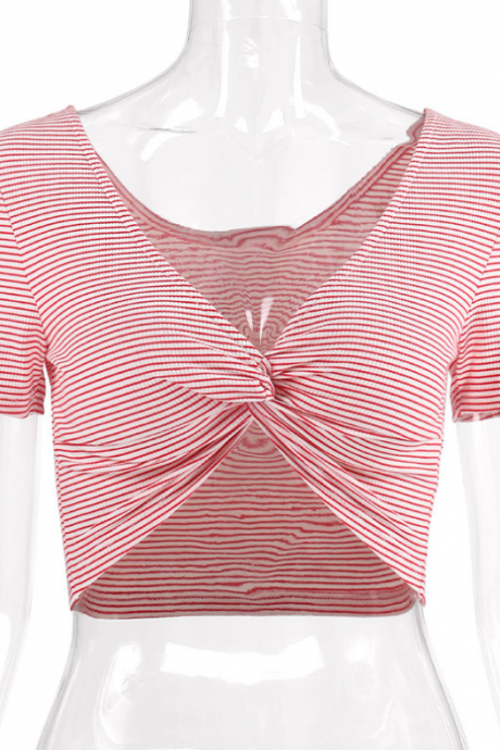 Hot style sexy twist stripe tank top bottom shirt short sleeve T-shirt