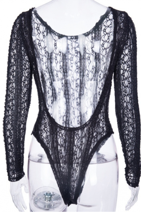 Hot style long sleeved top sexy lace jumpsuit for women