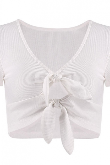 Hot Style Women&amp;#039;s T - Shirt Short - Sleeved Lace Bow Sexy
