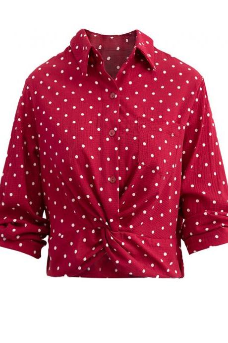 Women&amp;#039;s Shirt Single-row Button-down Collar Chiffon Shirt Slim Long Sleeve Wave-point Shirt