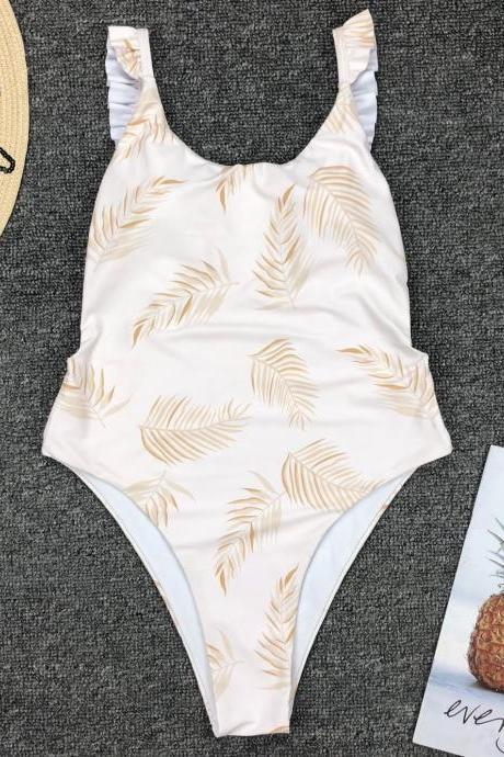Explosive Lotus Leaf Side Connected Swimming Suit Leaf Printing Sexy Integrated 9229