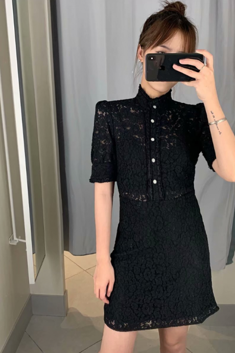 2019 Summer Jewelry Button Lace Dress