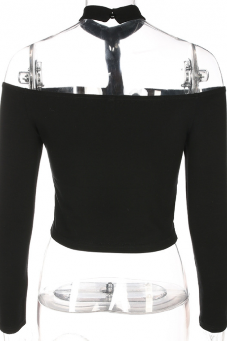 2019 Women&amp;#039;s Shirt Solid Color Sexy Short Paragraph Navel One Shoulder Hanging Neck T-shirt