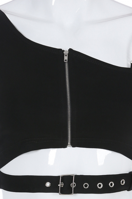 2019 Explosion Models Women's Waist Japanese Word Buckle Asymmetric Irregular Sexy Vest