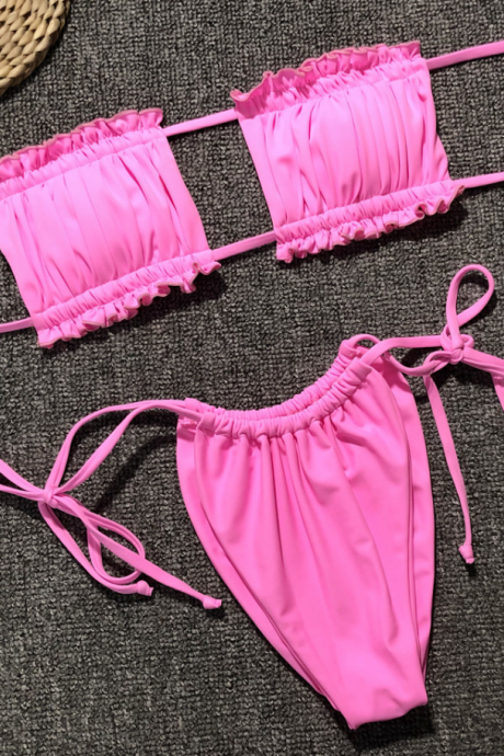 2019 new swimsuit hot sexy folds openwork bikini