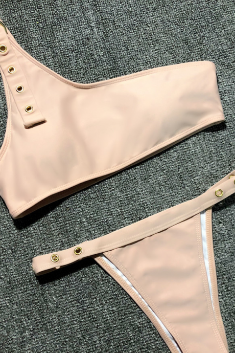 Explosive Models Bikini Ladies Split Swimsuit One Shoulder Solid Color Punching Sexy