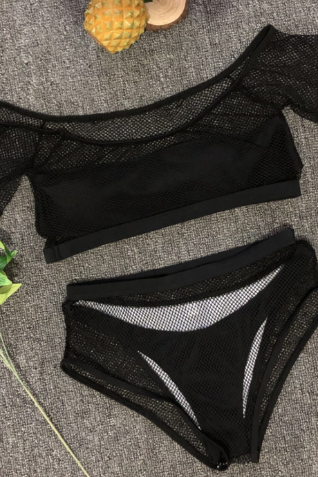2019 explosion sexy mesh ladies split swimsuit four-piece bikini