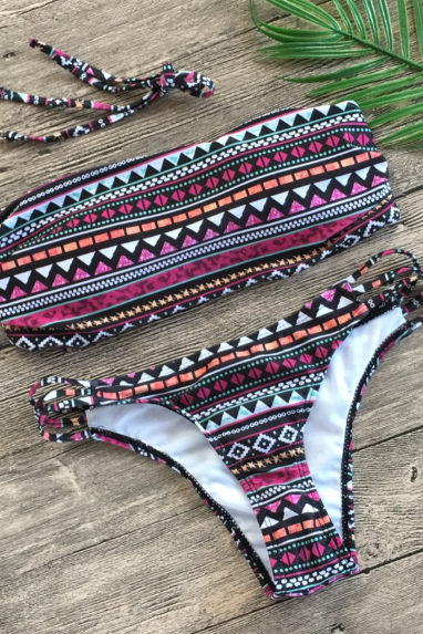 Sexy tube top printed bikini split swimsuit