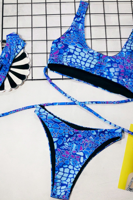 Explosion Straps Printed Bikini Ladies Split Swimsuit Swimwear Belt