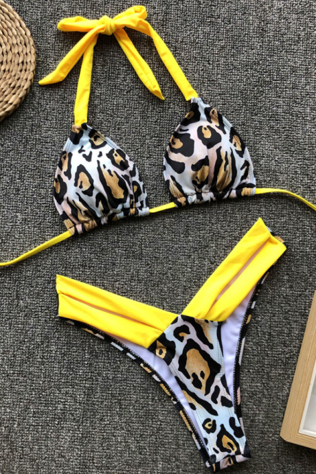 2019 new hot leopard print ladies bikini split swimsuit