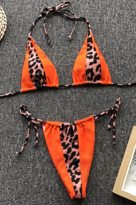 Explosive Models Bikini Leopard Stitching Triangle Ladies Swimsuit