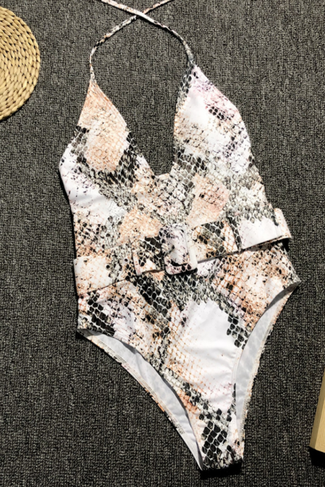2019 Explosive One-piece Swimsuit Serpentine Belt Buckle One-piece Bikini