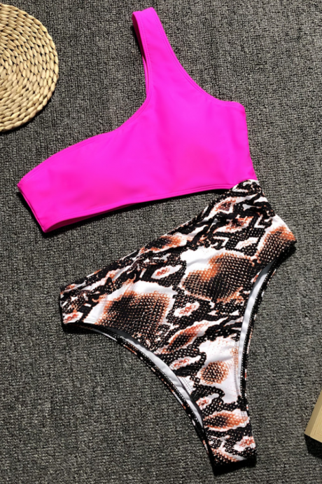 2019 new women's one-piece swimsuit serpentine shoulder openwork sexy one-piece bikini