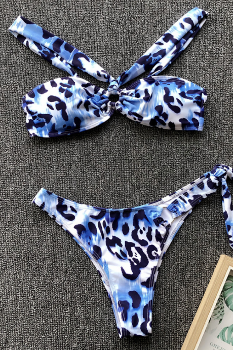 2019 explosion female swimsuit sexy leopard print ring bandage swimsuit bikini