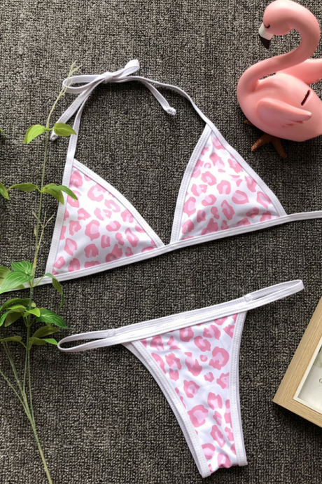 2019 Bikini Pink Leopard Ladies Swimsuit Simple Triangle Sexy Swimsuit