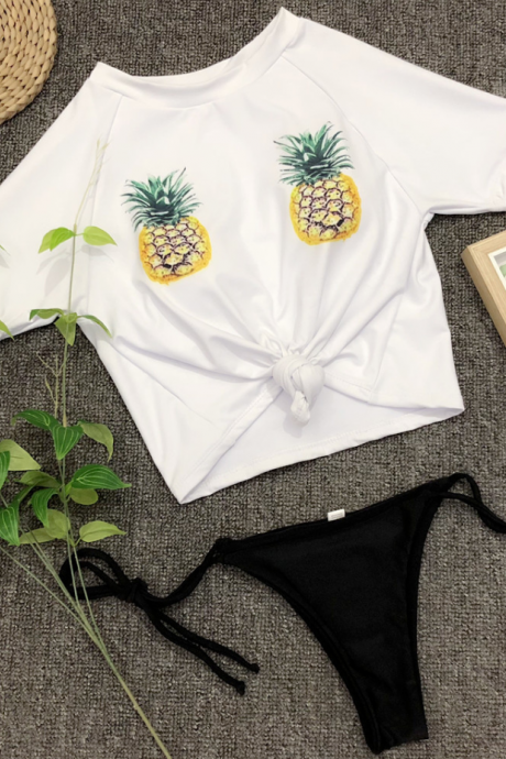 Explosion models half sleeve bikini sports swimsuit sexy pineapple