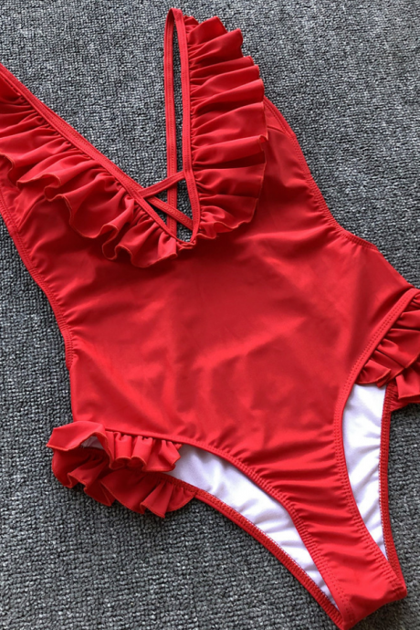 2019 Explosions Ruffled Bikini Sexy Halter One-piece Swimsuit Women