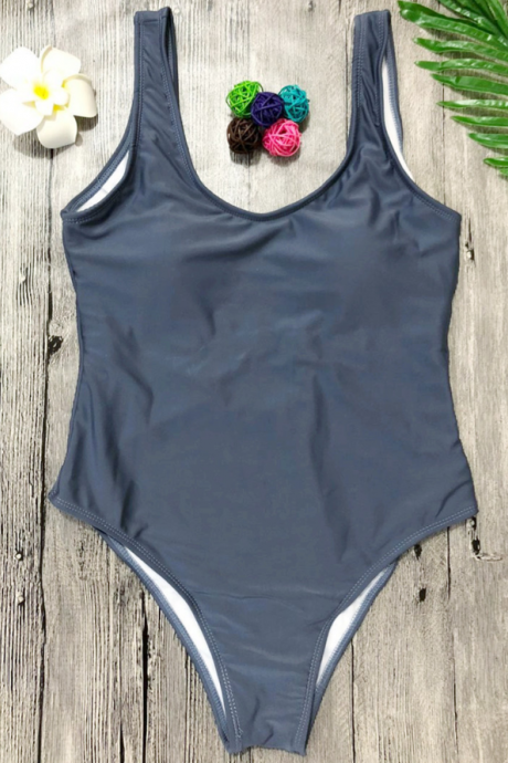Explosive sexy one-piece swimsuit pure color female swimsuit