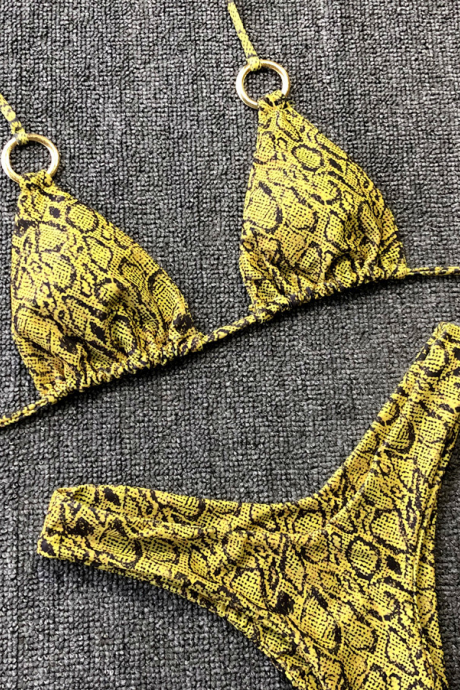 2019 new snake pattern ring bikini swimsuit sexy strap swimsuit split
