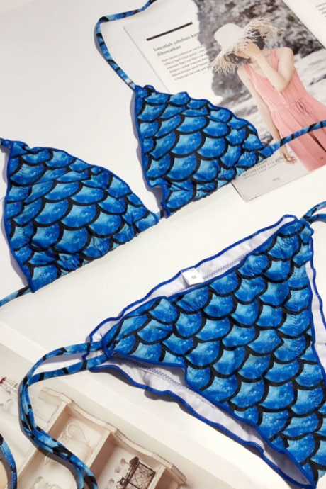 Explosive Fish Scale Print Split Swimsuit Sexy Bikini