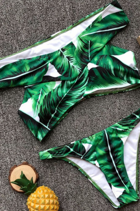 Explosive Leaves Split Swimsuit Ladies Bikini One Shoulder Swimsuit Swimsuit