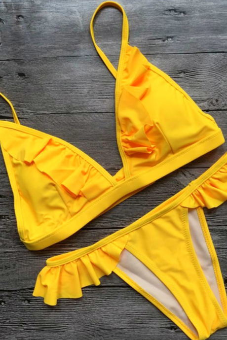 Explosive Split Swimsuit Yellow Lace Bikini Ladies Swimsuit