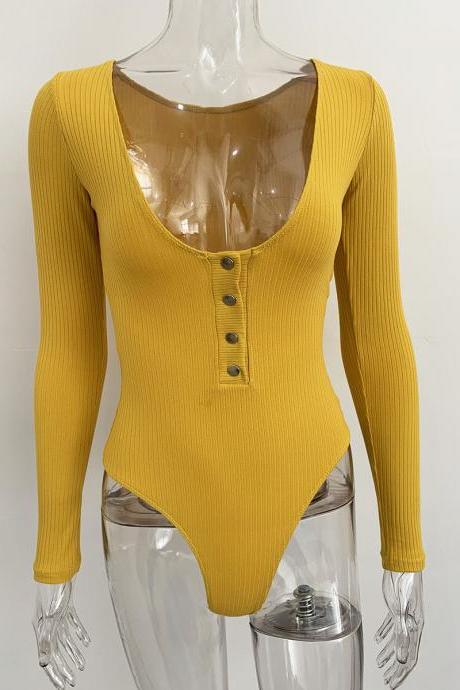 New jumpsuit autumn and winter long-sleeved thread V-neck jumpsuit women's clothing yellow
