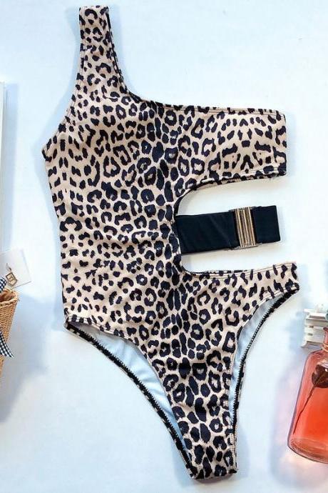 One shoulder Sexy Leopard one piece swimsuit