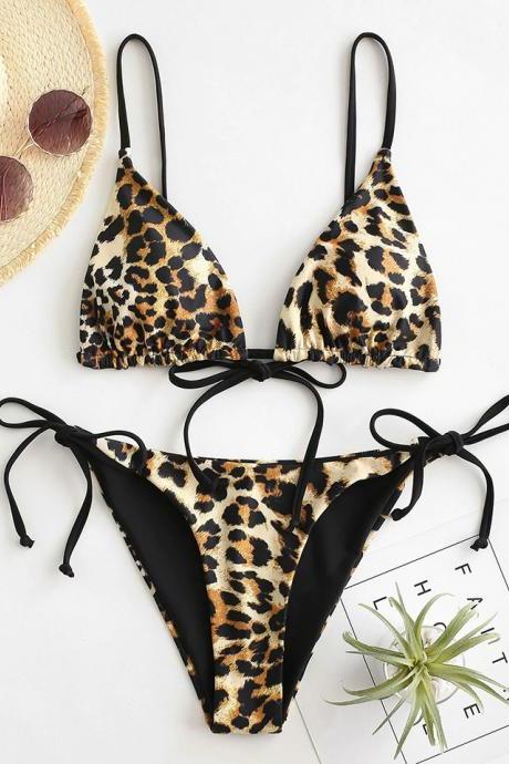 Bikini Split Swimsuit Sexy Leaky Back Leopard Bikini Swimwear