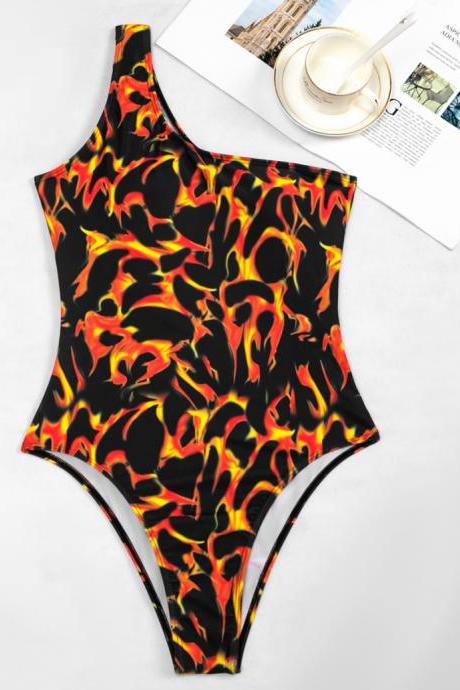 Swimsuit Bikini One-shoulder Sexy Leopard Print One-piece Swimwear Bikini