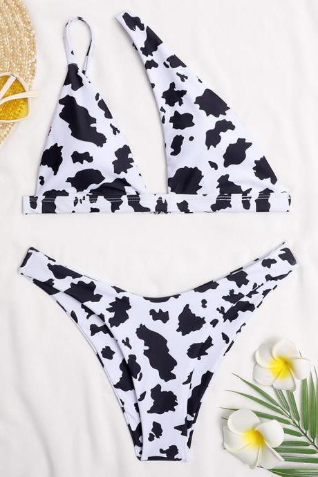 New bikini cow pattern print ladies split swimsuit swimwear