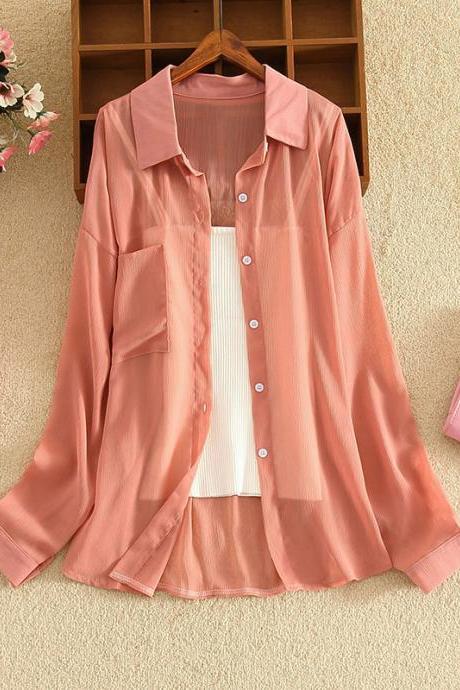 Light And Loose Long-sleeved Sunscreen Shirt, Western Style, Thin Chiffon Lined Cardigan