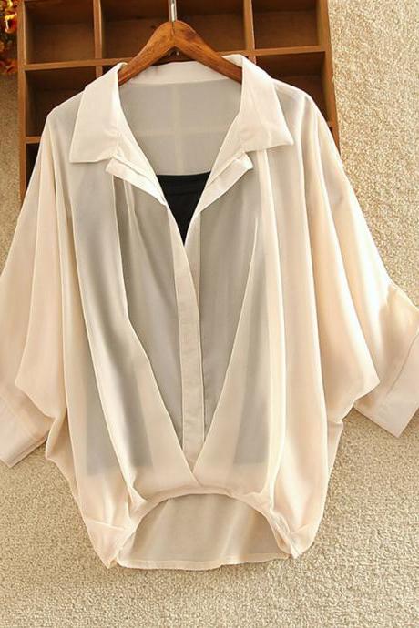 Pullover Chiffon Shirt Women's Summer Loose Bat Sleeve Two-piece Chiffon Top