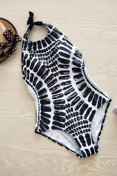 Sexy One-Piece Swimsuit Lace-up Low-neck Skinny Sling Large Size Leopard Print Swimsuit Bikini