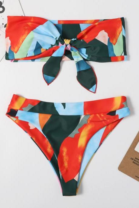 New Printed Split Beach Bikini Sexy High Waist Multicolor Swimsuit Swimwear