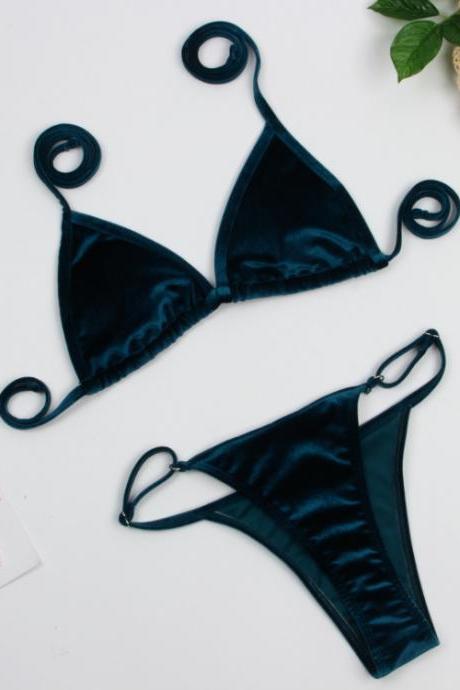 Sleeveless high fork tight swimsuit crossover casual black sexy solid color swimwear Bikini