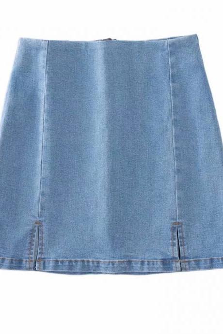 Women's high waist and thin stretch denim skirt with split buttock skirt