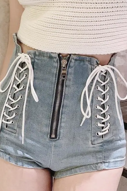 Summer Fashion Slim Tie Zipper Nightclub Fashion Show Thin Ultra Short Jeans Women&amp;#039;s Pants Thin