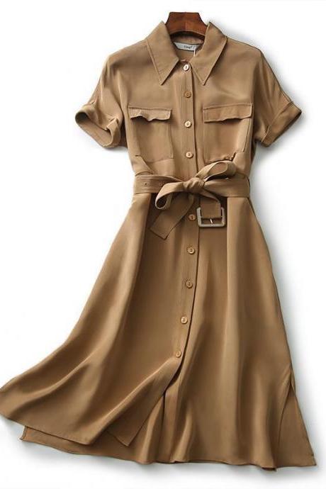 Shirt Dress Women's Summer Loose And Thin Mid Length Lace Up Dress