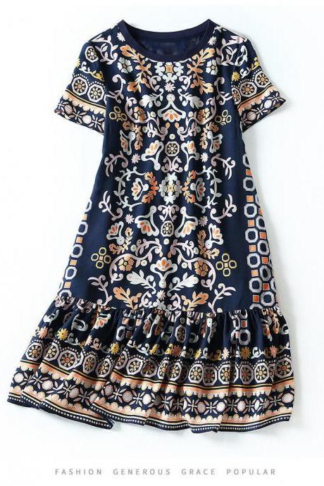 Summer Dress Women&amp;#039;s Mid-length Loose Large Size Temperament Floral Skirt Fashion Skirt