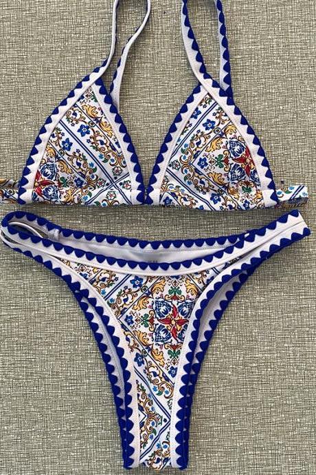Blue Print Swimsuit Amazon Stock Sexy Crochet Bikini