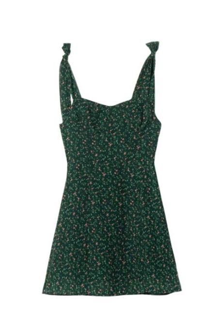 Summer Girls Fresh Small Flowers Slim Fitting High Waist Suspender Dress Minority Design Shoulder Strap Mini Skirt