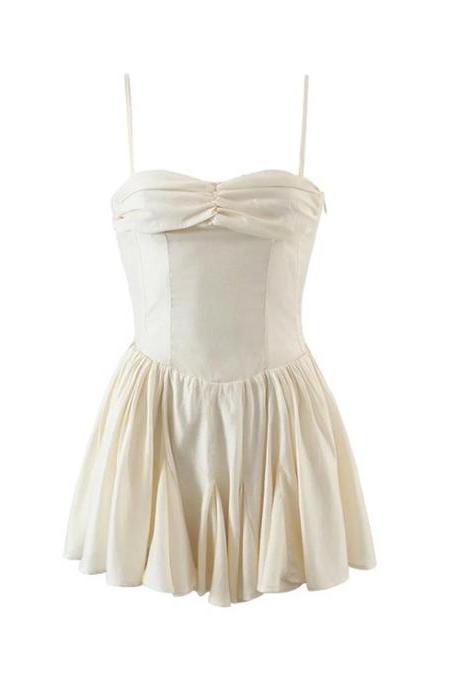 Sexy Pleated Skirt Design Chest Pleated Bra Strap Dress