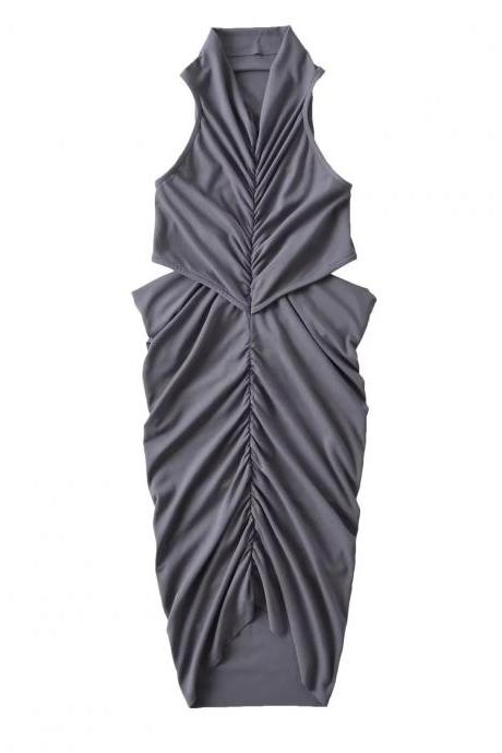 Pleated Open Waist Sleeveless Dress Women&amp;#039;s Summer Small V-neck High Elastic Slim Skirt