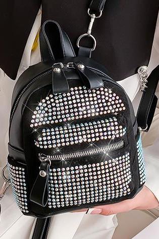 Mini Backpack Fashion Diamond Multi-purpose Women's Backpack Korean Fashion Bright Diamond Single-shoulder Cross-body