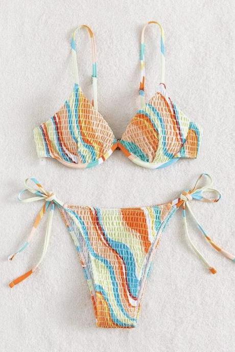 Split Bikini Wrap Print Swimwear