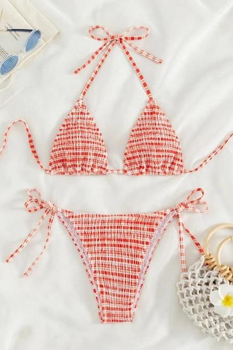 New 3-piece Bikini Print Lace Up Swimwear