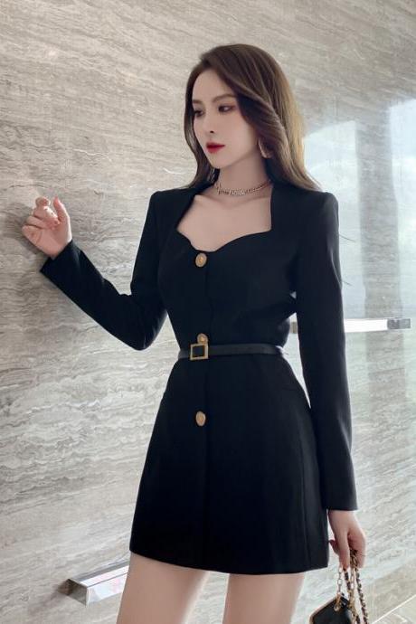 Design Sense Suit Hepburn Style Small Black Dress Light Mature Dress Women's Autumn/winter Bottom Short Skirt