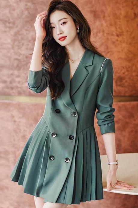 Dresses With A High-end Sense Of Temperament, Professional Formal Dress, Pleated Skirt, Small Double Breasted Short Skirt